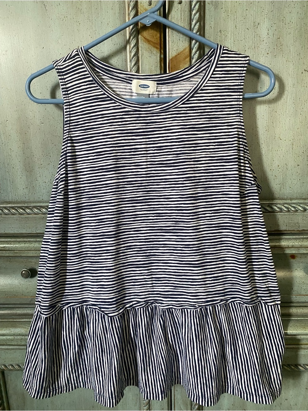 Old Navy Women’s Navy and White Striped Peplum Tank